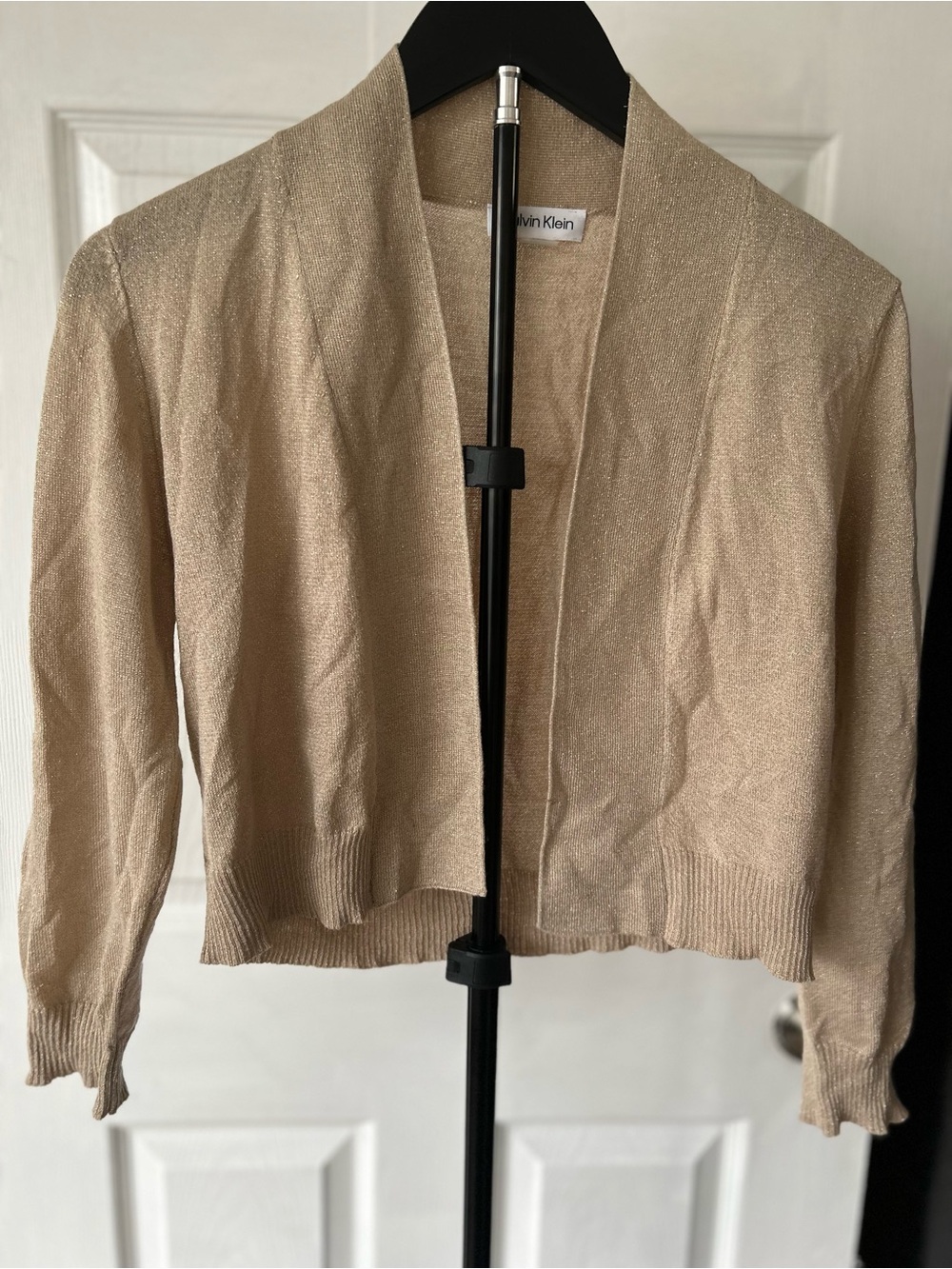 Calvin Klein Champagne Gold Shimmer Knit Cropped Cardigan Shrug Sweater Size S/P